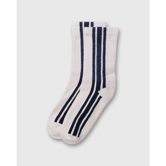 American Trench Navy Blue Vertical Nostalgic Stripe Crew Socks Unisex - Picture 2 of 3